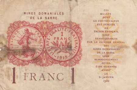 Sarre 1 Franc Portrait de femme - 1920 - A.424976