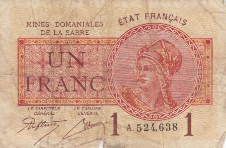 Sarre 1 Franc Portrait de femme - 1920 - A.524638
