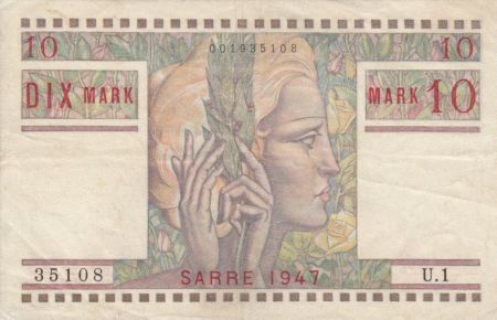 Sarre 10 Mark Portrait de femme - 1947 Série U.1