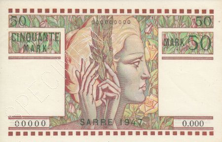 Sarre 50 Mark Portrait de femme - 1947 Spécimen 0.000 00000