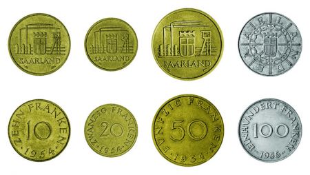 Sarre Lot 4 pièces de 10 à 100 Franken SARRE 1954 et 1955