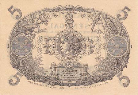 Sénégal 5 Francs Cabasson - Série W.1 - 1874