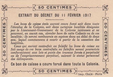 Sénégal 50 Centimes Haut-Sénégal - Niger - Gouvernement A.O.F. - 1917