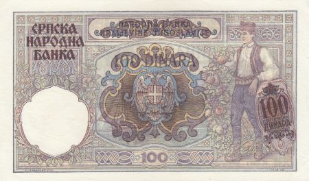 Serbie 100 Dinara 1941 -  Femme assise - Paysan