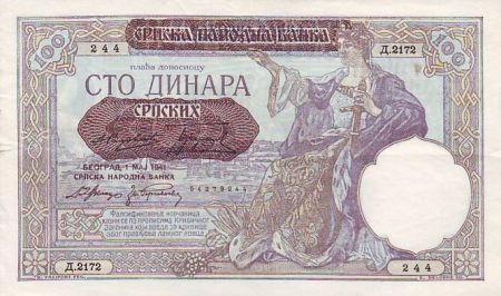 Serbie 100 Dinara 1941 -  Femme assise - Paysan
