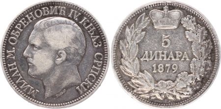 Serbie 5 Dinara Milan I - Armoiries - 1879