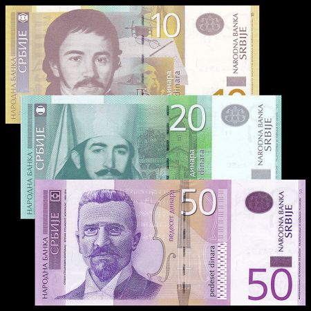 Serbie Série de 3  billets 10 à 50 Dinara - Neuf