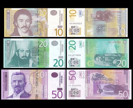Serbie Série de 3  billets 10 à 50 Dinara - Neuf