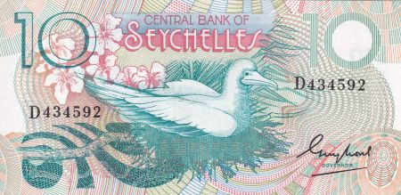 Seychelles 10 Rupees - Oiseau - Jeune fille cueillant des fleurs - ND (1983) - Série D - P.28