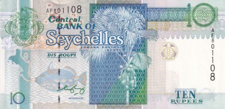 Seychelles 10 Rupees - Tortues - Fleurs - 1989 - NEUF - P.32