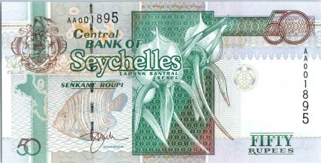 Seychelles 50 rupees - Orchidées, Poisson Ange - 1998