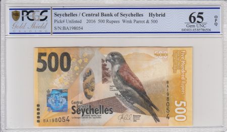 Seychelles 500 Rupees, Crécerelle - 2016 - PCGS 65 OPQ