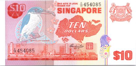 Singapour 10 Dollars  Oiseau, building - 1980