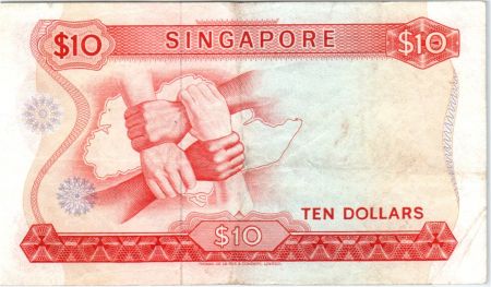 Singapour 10 Dollars Orchidée - Mains - 1973
