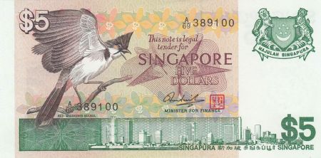Singapour 5 Dollars Oiseau, vue de la ville - 1976 Série A/69