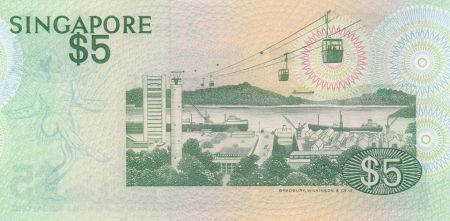 Singapour 5 Dollars Oiseau, vue de la ville - 1976 Série A/69