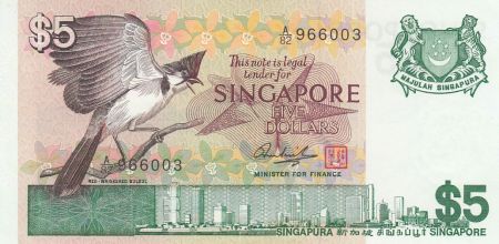 Singapour 5 Dollars Oiseau, vue de la ville - 1976 Série A/82