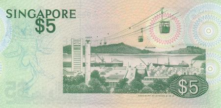 Singapour 5 Dollars Oiseau, vue de la ville - 1976 Série A/82