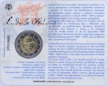 Slovaquie 2 Euros Commémo. BU Coincard SLOVAQUIE 2015 - Ludovit Stur