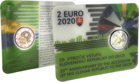 Slovaquie 2 Euros Commémo. BU SLOVAQUIE 2020 (coincard) - 20 ans de l\'adhésion à l\'OCDE