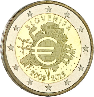 Slovénie 2 Euros Commémo. BE SLOVENIE 2012 - 10 ans de l\'Euro - RARE