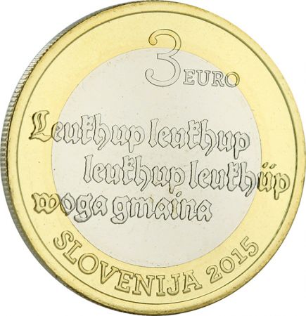 Slovénie 3 Euros Commémo. SLOVENIE 2015 - 1er texte en slovène - Version BU