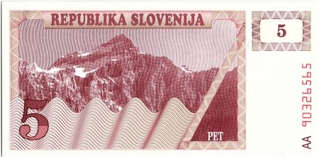 Slovénie 5 Tolarjev, Montagne - 1990 - P.3 - Neuf AA