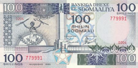 Somalie 100 Shillings 1989 - Femme avec arme et pelle, ouvrières