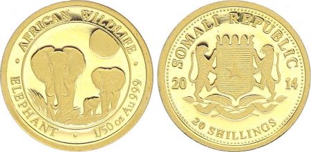 Somalie 20 Shillings éléphants - 1/50 Once Or 2014