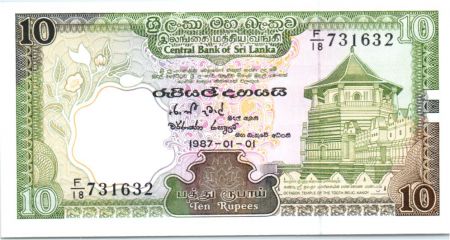 Sri-Lanka 10 Rupees 1990 -  Temple de Tooth - Fleurs