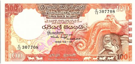Sri-Lanka 100 Rupees, Sculture de Lion - Parlement - 1988 - P.99