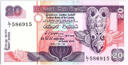 Sri-Lanka 20 Rupees, Masque rituel - Pécheurs - 1991 - P.103