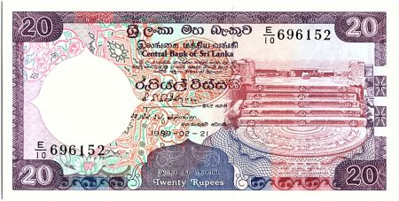 Sri-Lanka 20 Rupees, Pierre de Lune - Sanctuaire de Dagoba - 1989 - P.97 b