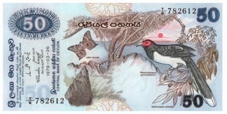 Sri-Lanka 50 Rupees 1979 - Oiseau, papillon - Lézard, flore
