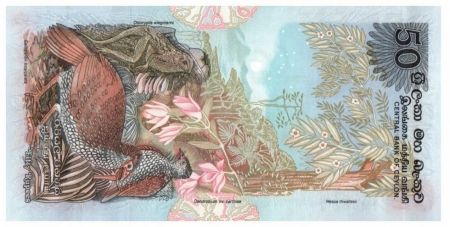 Sri-Lanka 50 Rupees 1979 - Oiseau, papillon - Lézard, flore