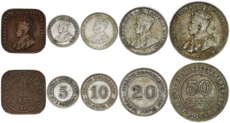 Straits Settlements 1, 5, 10, 20 , 50 cents Georges V  - 1920-1927