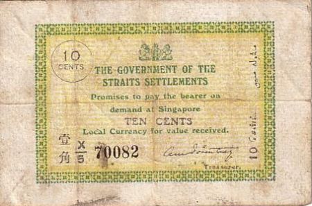 Straits Settlements 10 Cent Vert et jaune - 1920