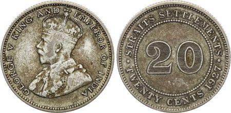Straits Settlements 20 Cent George V - 1927 - Argent