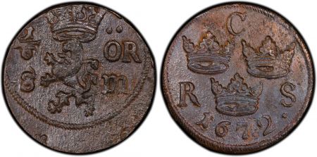Suède 1/6 Ore Carl XI - Armoiries - 1672 -PCGS Genuine