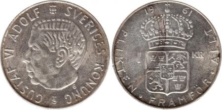 Suède 1 Krona 1961U - Armoiries, Gustaf VI - Argent