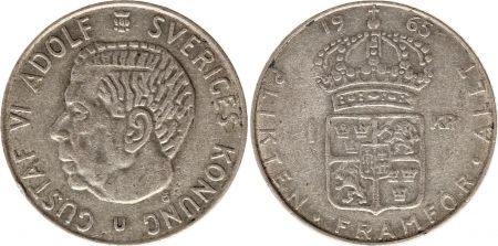Suède 1 Krona 1965U - Armoiries, Gustaf VI - Argent