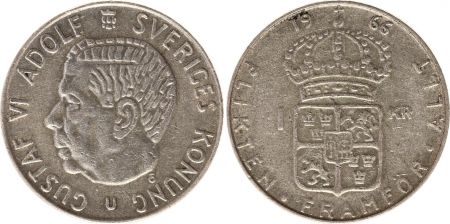 Suède 1 Krona 1966U - Armoiries, Gustaf VI - Argent