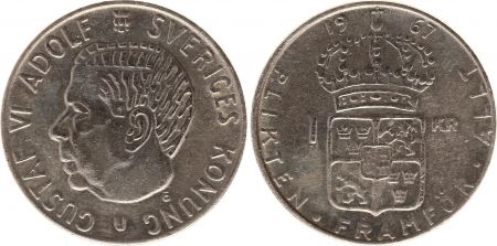 Suède 1 Krona 1967U - Armoiries, Gustaf VI - Argent
