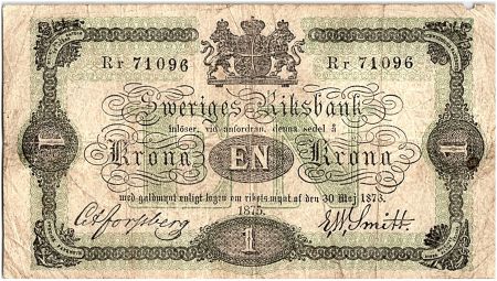 Suède 1 Krona Armoiries - 1875 - TB - P.1b
