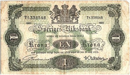 Suède 1 Krona Armoiries - 1921 - TB - P.32h - Préfix Tt