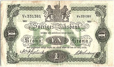Suède 1 Krona Armoiries - 1921 - TB - P.32h - Préfix Vv