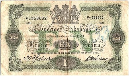 Suède 1 Krona Armoiries - 1921 - TTB - P.32h - Préfix Vv