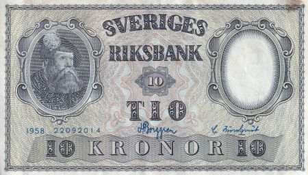 Suède 10 Kronor - Roi Gustaf Vasa - 1958 - P.43f