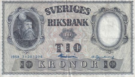 Suède 10 Kronor - Roi Gustaf Vasa - 1958 - P.43f