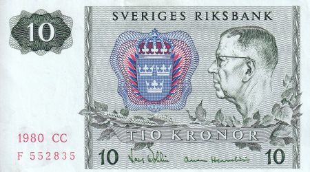 Suède 10 Kronor - Roi Gustaf VI - 1980 -  Série CC - P.52e